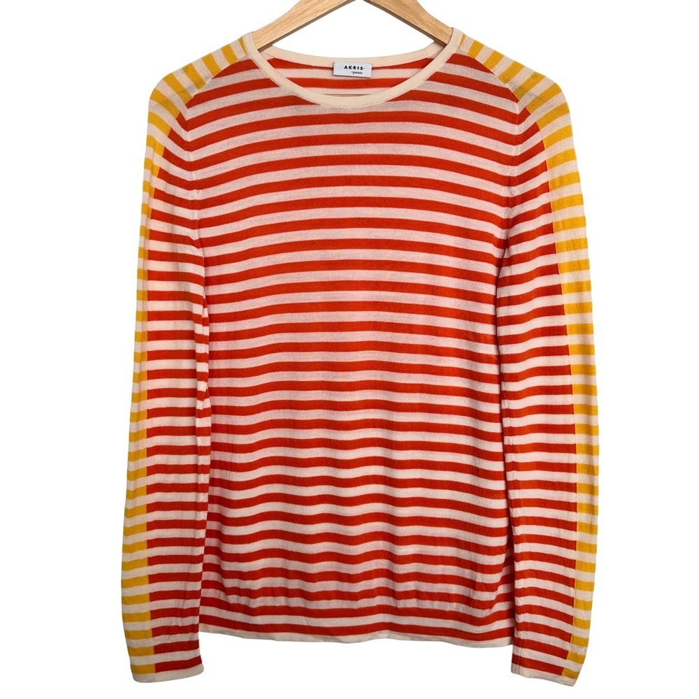 Akris Punto Striped 100% Wool Long Sleeve Top SZ 6 Lightweight Quiet Luxury